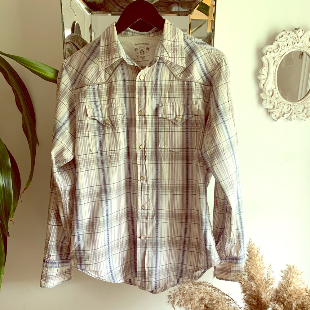 GUESS Casual blue plaid dress shirt